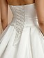 Χαμηλού Κόστους Νυφικά Φορέματα-Γραμμή Α Καρδιά Ουρά μέτριου μήκους Σατέν Φορέματα γάμου φτιαγμένα στο μέτρο με Πλαϊνό ντραπέ / Χιαστί με LAN TING BRIDE® / Open Back