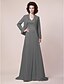 cheap Mother of the Bride Dresses-A-Line Mother of the Bride Dress Wrap Included V Neck Sweep / Brush Train Chiffon Satin Long Sleeve with Beading Draping Side Draping 2020