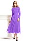 cheap Mother of the Bride Dresses-A-Line Jewel Neck Tea Length Chiffon / Lace Long Sleeve Convertible Dress Mother of the Bride Dress with Lace 2020