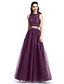 cheap Special Occasion Dresses-A-Line Two Piece Holiday Homecoming Cocktail Party Dress Jewel Neck Sleeveless Floor Length Lace Tulle with Pleats 2020