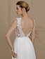 cheap Wedding Dresses-Wedding Dresses A-Line V Neck Cap Sleeve Sweep / Brush Train Chiffon Bridal Gowns With Appliques 2023