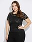 cheap Plus Size Tops-Women&#039;s Blouse Solid Colored Plus Size Round Neck Daily Weekend Lace Short Sleeve Tops White Black Fuchsia