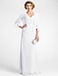 cheap Mother of Bride Dresses with Jacket-Sheath / Column Mother of the Bride Dress V Neck Floor Length Chiffon 3/4 Length Sleeve Wrap Included with Criss Cross Beading 2023