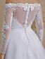 olcso Menyasszonyi ruhák-A-vonalú Esküvői ruhák Aszimmetrikus Seprő uszály Csipke tüllön Hosszú ujj Cvjetno i čipkasto Átlátszó val vel Rátétek 2020