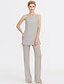 cheap Mother of the Bride Pantsuits-Jumpsuit / Pantsuit 3 Piece Mother of the Bride Dress Wedding Guest Elegant Plus Size Wrap Included Bateau Neck Floor Length Chiffon Sleeveless Jacket Dresses with Solid Color 2024