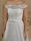 cheap Wedding Dresses-Engagement Open Back Royal Style Formal Wedding Dresses Ball Gown Off Shoulder Cap Sleeve Court Train Lace Bridal Gowns With Sashes / Ribbons Bow(s) 2024