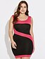 cheap Plus Size Dresses-Women&#039;s Plus Size Club Cotton Bodycon Dress - Color Block Mini Deep U