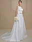 cheap Wedding Dresses-Ball Gown Wedding Dresses Scoop Neck Court Train Satin Regular Straps Simple Backless with Sashes / Ribbons Buttons Beading