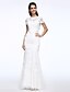 cheap Wedding Dresses-Mermaid / Trumpet Jewel Neck Sweep / Brush Train Lace Made-To-Measure Wedding Dresses with Flower by LAN TING BRIDE® / Open Back