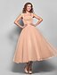 cheap Special Occasion Dresses-Ball Gown Elegant Dress Homecoming Tea Length Sleeveless Square Neck Tulle with Ruched Draping 2022