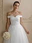 זול שמלות כלה-אולם שמלות חתונה נשף סירה מתחת לכתפיים שרוולים קצרים שובל קורט תחרה שמלות כלה עם חרוזים אפליקציות 2023