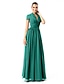 cheap Special Occasion Dresses-Sheath / Column Elegant Formal Evening Wedding Party Dress Plunging Neck Short Sleeve Floor Length Chiffon with Ruched Draping 2021