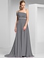 Χαμηλού Κόστους Φορέματα για Ειδικές Περιστάσεις-Ίσια Γραμμή Κομψό Χοροεσπερίδα Επίσημο Βραδινό Φόρεμα Ένας Ώμος Κοντομάνικο Ουρά Σιφόν με Πιασίματα Χάντρες 2022
