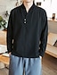 お買い得  メンズカジュアルシャツ-男性用 シャツ ソリッド プラスサイズ Ｖネック 日常 長袖 トップの アジアン・エスニック ホワイト ブラック