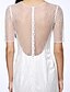 Χαμηλού Κόστους Νυφικά Φορέματα-Φορεματα για γαμο Ουρά μέτριου μήκους Τρομπέτα / Γοργόνα Κοντομάνικο Λαιμός ψευδαίσθησης Τούλι Με Χάντρες Κουμπί 2023 Νυφικά φορέματα