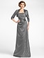 cheap Mother of the Bride Dresses-Sheath / Column Mother of the Bride Dress Wrap Included Strapless Straight Neckline Floor Length Satin Beaded Lace 3/4 Length Sleeve with Beading Side Draping Flower 2023