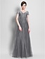 cheap Mother of the Bride Dresses-A-Line Mother of the Bride Dress See Through V Neck Floor Length Organza Short Sleeve with Pleats Ruched Beading 2022 / Illusion Sleeve
