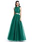 cheap Special Occasion Dresses-A-Line Two Piece Holiday Homecoming Cocktail Party Dress Jewel Neck Sleeveless Floor Length Lace Tulle with Pleats 2020