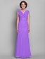 cheap Mother of the Bride Dresses-Sheath / Column V Neck Floor Length Chiffon Mother of the Bride Dress with Side Draping by LAN TING BRIDE®