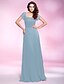 cheap Special Occasion Dresses-Sheath / Column Elegant Prom Formal Evening Military Ball Dress Square Neck Short Sleeve Floor Length Chiffon with Pleats Ruched Draping 2020