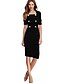 cheap Work Dresses-Work Vintage Slim Sheath Dress Solid Colored Black Square Neck Summer Cotton Black Red L XL XXL