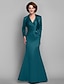 זול שמלות לאם הכלה-בתולת ים / חצוצרה שמלת אם הכלה עיטוף שרוכים כולל רצפת צווארון באורך סאטן שרוול ארוך כן עם נוצות / פרווה אגלי צלב 2023