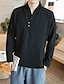 voordelige casual herenoverhemden-Voor heren Overhemd Effen Grote maten V-hals Dagelijks Lange mouw Tops Chinoiserie Wit Zwart