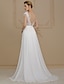 preiswerte Hochzeitskleider-Hochzeitskleider A-Linie V Ausschnitt Gurte Pinsel Schleppe Chiffon Brautkleider Mit Applikationen 2023