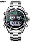 abordables Montre Sport Homme-SINOBI Homme Montre de Sport Montre Japonais Numérique Acier Inoxydable Argent 30 m Calendrier LED Double Fuseaux Horaires Analogique - Digitale Numérique Luxe Simple - Vert foncé / Anti-Choc