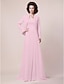 cheap Mother of the Bride Dresses-A-Line Mother of the Bride Dress Wrap Included V Neck Sweep / Brush Train Chiffon Satin Long Sleeve with Beading Draping Side Draping 2020