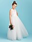 cheap Junior Bridesmaid Dresses-Princess Floor Length Junior Bridesmaid Dress Party Lace Jewel Neck with Sash / Ribbon 2022 / Wedding Party / See Through