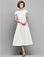 cheap Mother of the Bride Dresses-A-Line Mother of the Bride Dress Scoop Neck Tea Length Chiffon Short Sleeve with Crystals Side Draping 2022