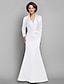 cheap Mother of the Bride Dresses-Mermaid / Trumpet Mother of the Bride Dress Lace Up Wrap Included Halter Neck Floor Length Satin Long Sleeve yes with Feathers / Fur Criss Cross Beading 2023