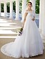 cheap Wedding Dresses-Hall Wedding Dresses Ball Gown Off Shoulder Short Sleeve Chapel Train Lace Bridal Gowns With Bow(s) Beading 2023 Summer Wedding Party, Women&#039;s Clothing