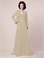 cheap Mother of the Bride Dresses-A-Line Mother of the Bride Dress Wrap Included V Neck Sweep / Brush Train Chiffon Satin Long Sleeve with Beading Draping Side Draping 2020