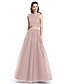 cheap Special Occasion Dresses-A-Line Two Piece Holiday Homecoming Cocktail Party Dress Jewel Neck Sleeveless Floor Length Lace Tulle with Pleats 2020