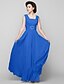 cheap Mother of the Bride Dresses-A-Line Square Neck Floor Length Chiffon Mother of the Bride Dress with Beading by LAN TING BRIDE®