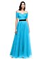 cheap Special Occasion Dresses-A-Line Celebrity Style Prom Formal Evening Dress Off Shoulder Short Sleeve Floor Length Tulle with Sash / Ribbon Criss Cross 2020