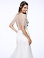 cheap Wedding Dresses-Wedding Dresses Court Train Mermaid / Trumpet Short Sleeve Illusion Neck Tulle With Beading Button 2023 Bridal Gowns