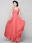 cheap Mother of the Bride Dresses-A-Line Square Neck Floor Length Chiffon Mother of the Bride Dress with Beading by LAN TING BRIDE®