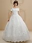 cheap Wedding Dresses-Ball Gown Wedding Dresses Off Shoulder Floor Length Lace Tulle Short Sleeve Floral Lace with Beading Appliques 2020