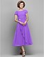cheap Mother of the Bride Dresses-A-Line Mother of the Bride Dress Scoop Neck Tea Length Chiffon Short Sleeve with Crystals Side Draping 2022
