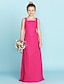 cheap Junior Bridesmaid Dresses-Sheath / Column Square Neck Floor Length Chiffon Junior Bridesmaid Dress with Buttons