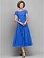 cheap Mother of the Bride Dresses-A-Line Mother of the Bride Dress Scoop Neck Tea Length Chiffon Short Sleeve with Crystals Side Draping 2022