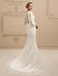 cheap Wedding Dresses-Wedding Dresses Mermaid / Trumpet V Neck 3/4 Length Sleeve Sweep / Brush Train Lace Bridal Gowns With Buttons Appliques 2023