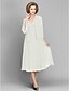 cheap Mother of the Bride Dresses-A-Line Mother of the Bride Dress Convertible Dress V Neck Tea Length Chiffon 3/4 Length Sleeve with Lace 2022