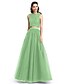 cheap Special Occasion Dresses-A-Line Two Piece Holiday Homecoming Cocktail Party Dress Jewel Neck Sleeveless Floor Length Lace Tulle with Pleats 2020