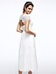 baratos Rochii de Mireasă-Hall Open Back Little White Dresses Wedding Dresses Tea Length A-Line Short Sleeve Jewel Neck Lace With Appliques 2023 Bridal Gowns