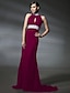 cheap Special Occasion Dresses-Mermaid / Trumpet Celebrity Style Elegant Inspired by Sex and the City Formal Evening Military Ball Dress High Neck Sleeveless Court Train Chiffon with Crystals Beading Draping 2021