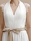 baratos Vestidos de Casamento-Praia Vestidos de noiva Princesa Decote V Sem Manga Cauda Escova Chiffon Vestidos de noiva Com Renda Faixa / Fita 2023
